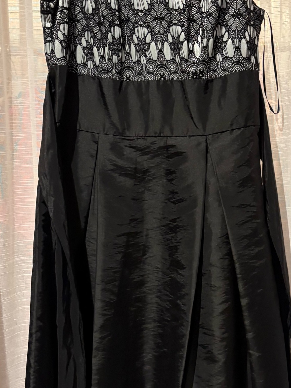 Signature by Sangria Black A-Line Satin Skirt with Lace Waist